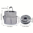 Premium Black Gardening Storage Bag made of durable 600D Oxford cloth, features 6 deep side pockets for small hand tools, spray bottles, beverages, and more. Equipped with an aluminum alloy handle wrapped in EVA molding for enhanced comfort and longevity.
