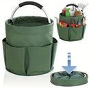 Premium Blue Gardening Storage Bag made of durable 600D Oxford cloth, features 6 deep side pockets for small hand tools, spray bottles, beverages, and more. Equipped with an aluminum alloy handle wrapped in EVA molding for enhanced comfort and longevity.