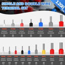 TE 1200PCS Double Wire Ferrule Terminals Kit Pre-Insulated Crimp Connector Set