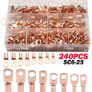 240pcs SC Open-Mouth Bare Copper Terminals + HS-50B Crimping Pliers Set - Gold - SC Inspection Hole Copper Lug
