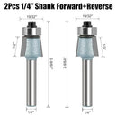 2Pcs Edges Banding Chamfer Router,1/4" Shank,19/32" Dia,1/2" Cut Depth 2-Blade Chamfer Router Bits,Forward & Reverse Carbide Woodworking Flush Trim Router Bit Set