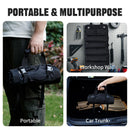 Portable Foldable Roll Up Tool Bag, Heavy Duty Tool Organizer Bag with 5 Compartments & 2 Detachable Pouches for Tools Storage, Waterproof Tool Roll Bag for Dad Men Electrician Mechanic Gifts - Black - Size 21.3*12.6in