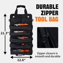 Portable Foldable Roll Up Tool Bag, Heavy Duty Tool Organizer Bag with 5 Compartments & 2 Detachable Pouches for Tools Storage, Waterproof Tool Roll Bag for Dad Men Electrician Mechanic Gifts - Green - Size 21.3*12.6in