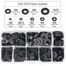 500 pcs Black Plastic Washers Lock Washers Fasteners, Self-Locking Washer Assortment Mechanical Washer M2.5 M3 M4 M5 M6