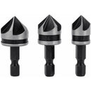 3 pcs 1/4" Hex Hcs Countersink Bit 5 Flute Countersink Drill Bits Countersink Bit 12Mm/16Mm/19Mm For Wood Metal