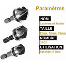 3 pcs 1/4" Hex Hcs Countersink Bit 5 Flute Countersink Drill Bits Countersink Bit 12Mm/16Mm/19Mm For Wood Metal