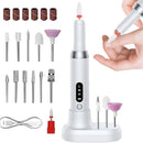 Electric nail file 12 grinding heads rechargeable 15000RPM adjustable speed multifunctional, White