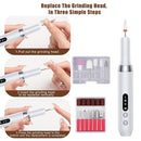 Electric nail file 12 grinding heads rechargeable 15000RPM adjustable speed multifunctional, White