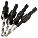 Drill Bit ! 1/4" Quick Change Hex Shank Countersunk Drill Bit with Wrench 4 Pieces, Shank 1/4 Drill with Hex Quick Inch Countersink 4Pcs Change Bit Tools and Home Improvement Black