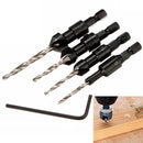 Drill Bit ! 1/4" Quick Change Hex Shank Countersunk Drill Bit with Wrench 4 Pieces, Shank 1/4 Drill with Hex Quick Inch Countersink 4Pcs Change Bit Tools and Home Improvement Black