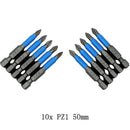10Pcs Magnetic Anti Skid Electric Screwdriver Bits Set Alloy Steel Cross Head PH1 PH2 PH3 PZ1 PZ2 PZ3, 50mm