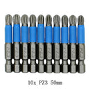 10Pcs Magnetic Anti Skid Electric Screwdriver Bits Set Alloy Steel Cross Head Screwdriver Bits PH1 PH2 PH3 PZ1 PZ2 PZ3, 50Mm