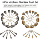 36 Pieces Brass Polishing Brush Metallic Set for Drill Tools Stainless Steel Wire Metal Drilling Rotary Brushes