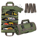 Waterproof Tool Roll Organizer With Detachable Zipper Pouches And Carry Handle For Electricians Mechanics DIY, Green