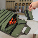 Waterproof Tool Roll Organizer With Detachable Zipper Pouches And Carry Handle For Electricians Mechanics DIY, Green