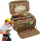 Tool Bag Organizer with Multiple Pockets, Wear-resistant Storage Bag with Anti-slip Bottom for Carpenters and DIY Enthusiasts, Brown, 14 Inch