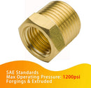 1/4" NPT Male to 1/8" NPT Female Brass Reducer Bushing Forged Hex Head Pipe Fitting 1200psi (Pack of 2)