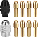 10Pcs Drill Chuck Collet Set for Dremel with 4485 Brass Collet Set 4486 Keyless Chuck for Dremel Rotary Tool 1/32" to 1/8" Keyless Drill Chuck Brass Chuck Collet Nut for Dremel