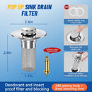 2024 New Pop Up Bathroom Sink Drain Strainer Hair Catcher, Sink Drain Stopper with Removable Stainless Steel Filter Basket,for US Bathroom Sink Stopper Replacement (2PCS)