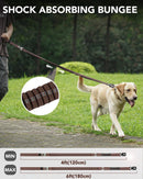 Tactical Dog Collar(17"-21") and Leash Set, Shock Absorbing Bungee Adjustable Strong Collar with Handle for Large Dogs(Brown/Black, L) -
