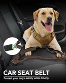 Tactical Dog Collar(17"-21") and Leash Set, Shock Absorbing Bungee Adjustable Strong Collar with Handle for Large Dogs(Brown/Black, L) -
