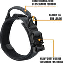 Tactical Dog Collar(17"-21") and Leash Set, Shock Absorbing Bungee Adjustable Strong Collar with Handle for Large Dogs(Brown/Black, L) -