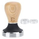 58mm Stainless Steel Flat Coffee Tamper Powder Pressed Hammer with Height Adjustable Wooden HandleLight Wood Color