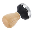 58mm Stainless Steel Flat Coffee Tamper Powder Pressed Hammer with Height Adjustable Wooden HandleLight Wood Color