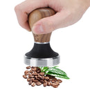 58mm Stainless Steel Flat Coffee Tamper Powder Pressed Hammer with Height Adjustable Wooden HandleDark Wood Color