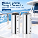 316 Stainless Steel Straight Connector for Boat Handrail, 180 Degree Round Tube Joint Fitting for Marine Railing and Yacht Hardware (30mm, Handrail Straight Connector)