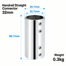 316 Stainless Steel Straight Connector for Boat Handrail, 180 Degree Round Tube Joint Fitting for Marine Railing and Yacht Hardware (30mm, Handrail Straight Connector – Cast)