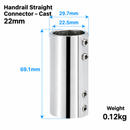 316 Stainless Steel Straight Connector for Boat Handrail, 180 Degree Round Tube Joint Fitting for Marine Railing and Yacht Hardware (32mm, Handrail Straight Connector)