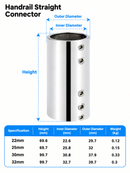 316 Stainless Steel Straight Connector for Boat Handrail, 180 Degree Round Tube Joint Fitting for Marine Railing and Yacht Hardware (32mm, Handrail Straight Connector – Cast)