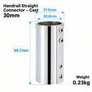 316 Stainless Steel Straight Connector for Boat Handrail, 180 Degree Round Tube Joint Fitting for Marine Railing and Yacht Hardware (32mm, Handrail Straight Connector – Cast)