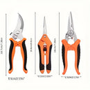 3-Piece Stainless Steel Garden Pruning Shears Set - Effortless Spring, Safety Lock, for Trimming, Harvesting & Plant Care（orange）
