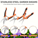 3-Piece Stainless Steel Garden Pruning Shears Set - Effortless Spring, Safety Lock, for Trimming, Harvesting & Plant Care（orange）