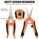 3-Piece Stainless Steel Garden Pruning Shears Set - Effortless Spring, Safety Lock, for Trimming, Harvesting & Plant Care（orange）