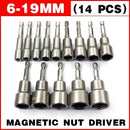14 Pcs Magnetic Hex Socket Nut Driver Set, 1/4 Inch Hex Shank, 6-19mm