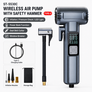 6-in-1 Portable Multifunctional Wireless Car Air Pump – Portable Smart Digital Tyre Inflator with Integrated Window Breaker, Seatbelt Cutter