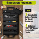 Black Roll-Up Tool Organizer Bag - 1200D Oxford Fabric Waterproof Hardware Storage with Detachable Pockets and Car Seat Hanging Straps - Portable Electrician and Carpenter Work Kit