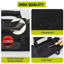 Black Roll-Up Tool Organizer Bag - 1200D Oxford Fabric Waterproof Hardware Storage with Detachable Pockets and Car Seat Hanging Straps - Portable Electrician and Carpenter Work Kit